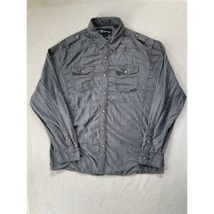 Ocean Current Mens Large Button Down Shirt Gray Snap Front Epaulets Pearl Snap